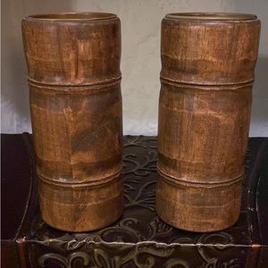 Set of 2 bamboo candle holders